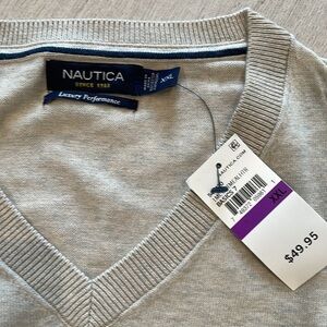 NAUTICA Mens Luxury Performance V-Neck Oatmeal Sweater Size XXL NEW